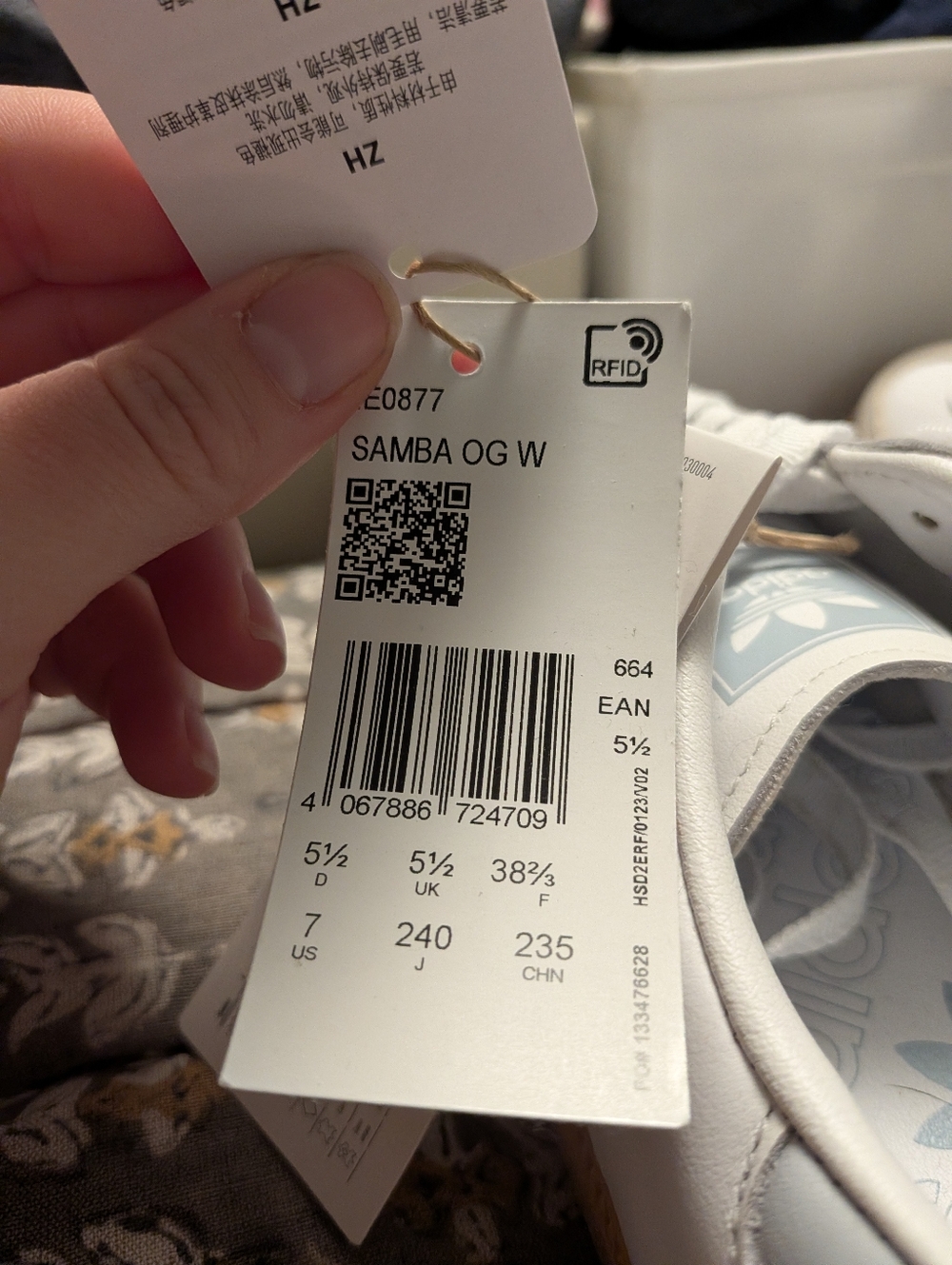NWT Adidas Samba Sneakers, White/Pale Blue, 7 - Picture 6 of 6